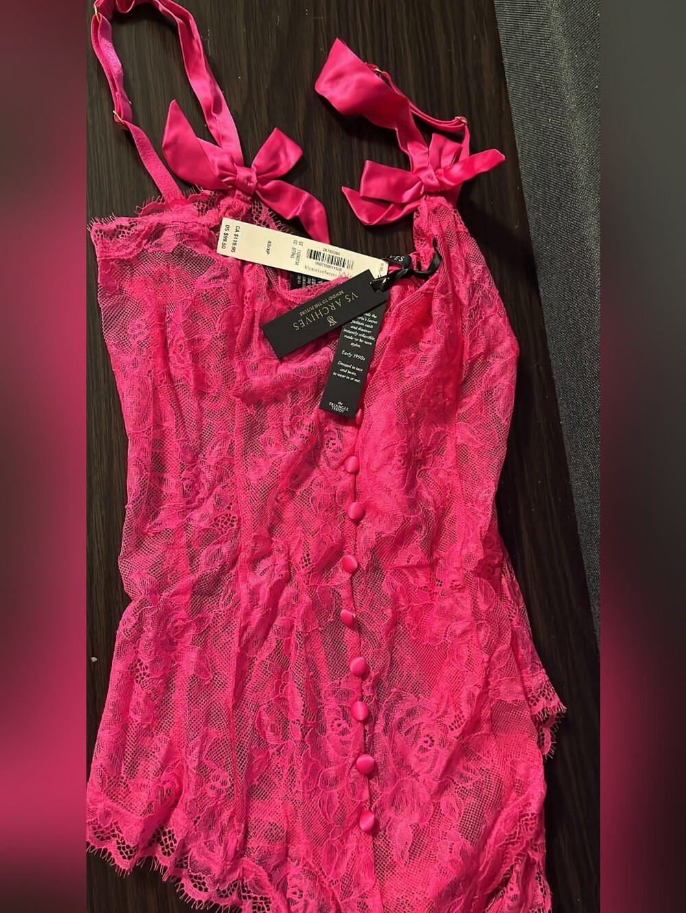 Victoria's Secret Hot Pink Lace Bow-Accent Teddy Bodysuit - Picture 4 of 5